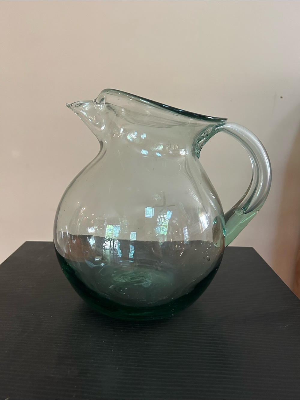 Crate & Barrel Clear Bubble Art Glass Pitcher Jug 9”